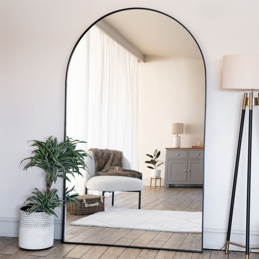 Akiko - Full Length Black Metal Arched Mirror - 180cm x 105cm.