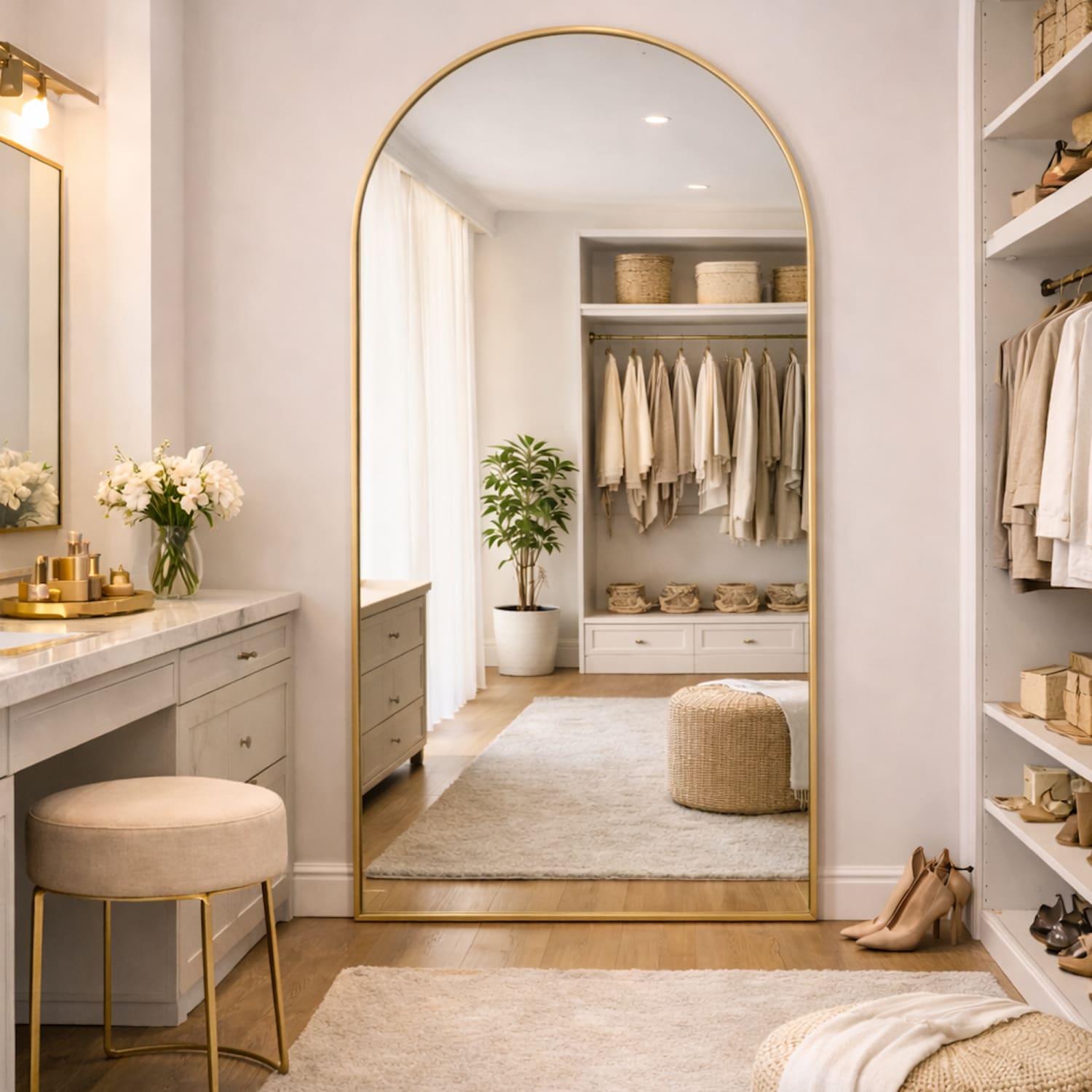Akiko - Full Length Gold Metal Arched Mirror - 180cm x 90cm | Luxury Home Accessories | Heulog Glow