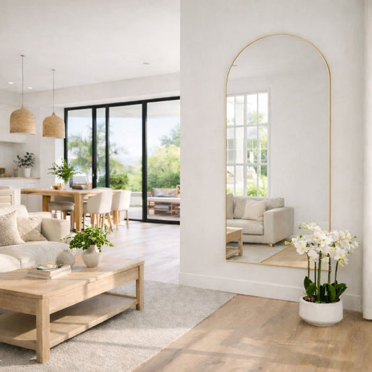 Akiko - Full Length Gold Metal Arched Mirror - 180cm x 90cm | Luxury Home Accessories | Heulog Glow