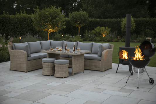 Amalfi Outdoor Large Corner Set With Riser Table + 2 Stools | Luxury Home Accessories | Heulog Glow