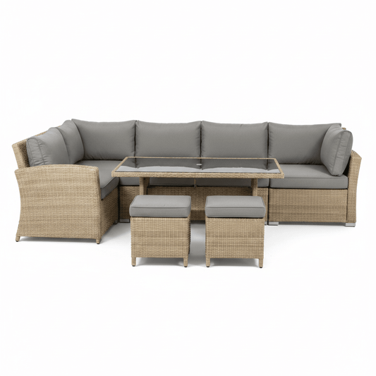 Amalfi Outdoor Large Corner Set With Riser Table + 2 Stools | Luxury Home Accessories | Heulog Glow