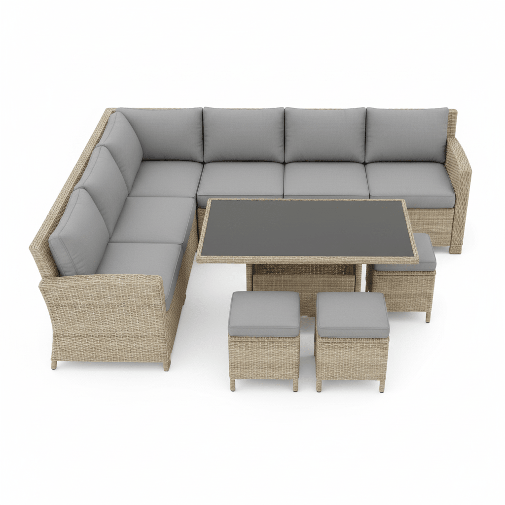 Amalfi Outdoor Large Corner Set With Riser Table + 2 Stools | Luxury Home Accessories | Heulog Glow