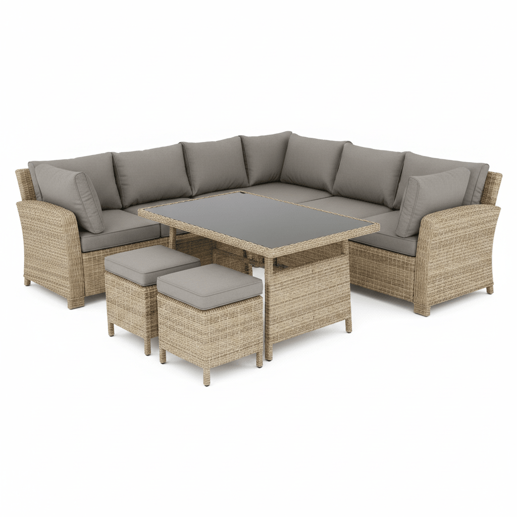 Amalfi Outdoor Large Corner Set With Riser Table + 2 Stools | Luxury Home Accessories | Heulog Glow