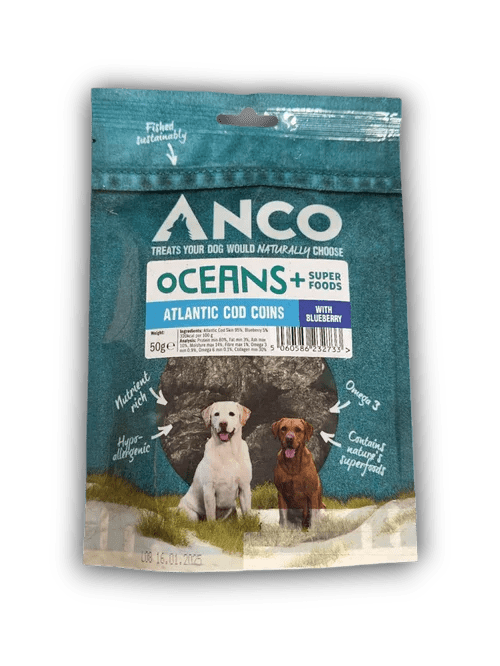 Anco Oceans+ Atlantic Cod Coins with Blueberry BULK DEAL 10x50g | Luxury Home Accessories | Heulog Glow