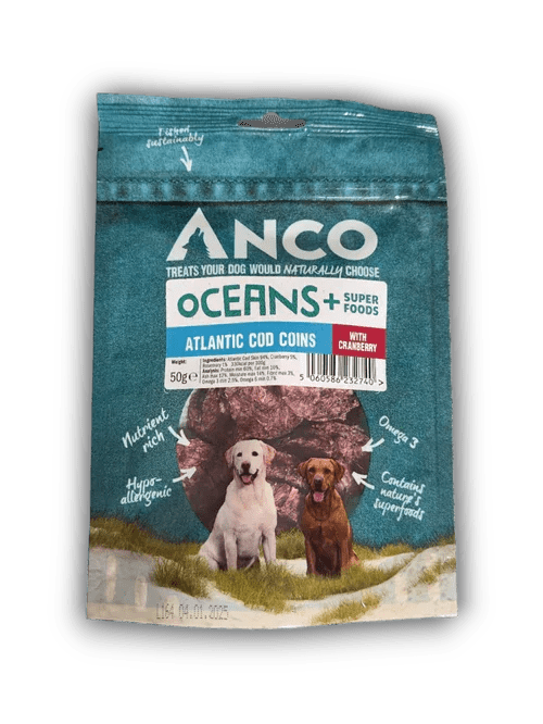 Anco Oceans+ Atlantic Cod Coins with Cranberry BULK DEAL 10x50g | Luxury Home Accessories | Heulog Glow