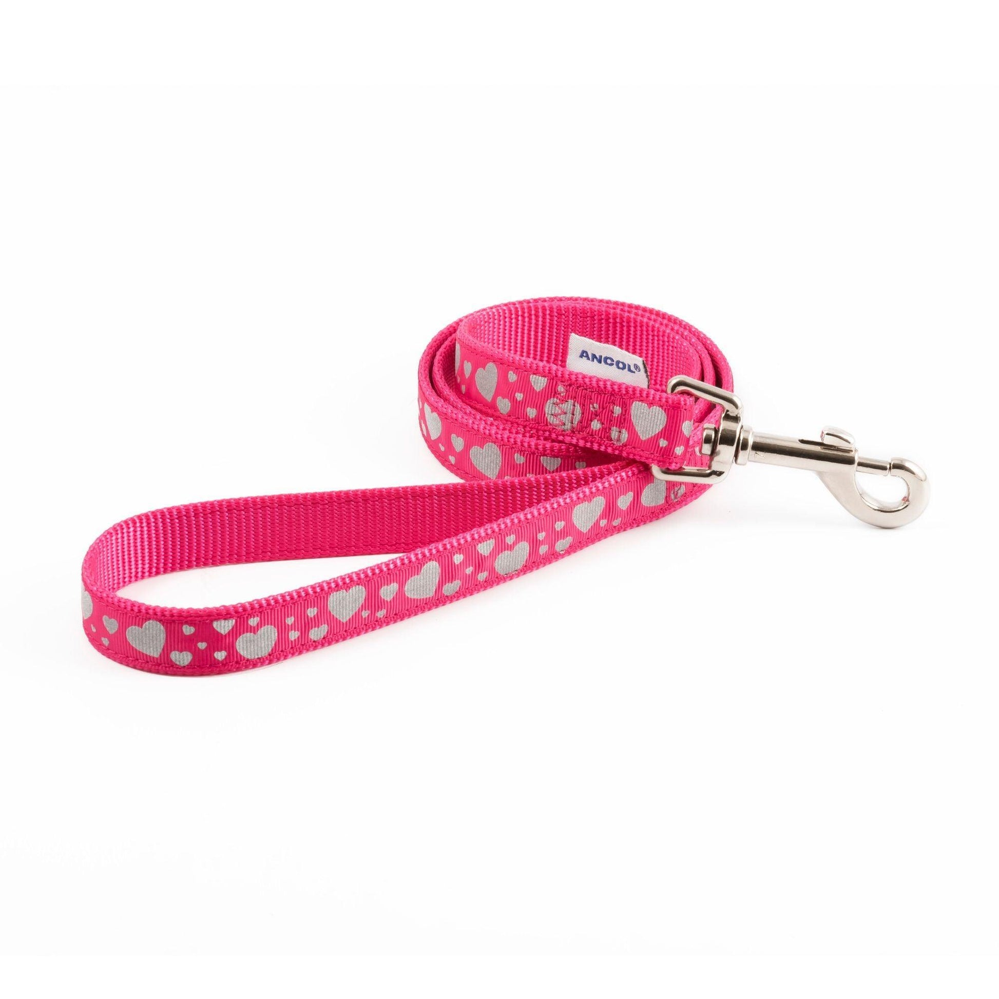 Ancol Hearts Reflective Lead Pink 1m | Luxury Home Accessories | Heulog Glow