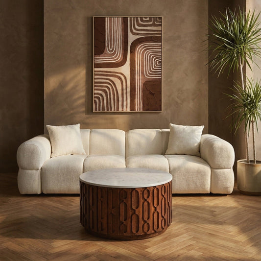 Anglet Cream Textured Fabric Large 3 Seater Sofa | Luxury Home Accessories | Heulog Glow