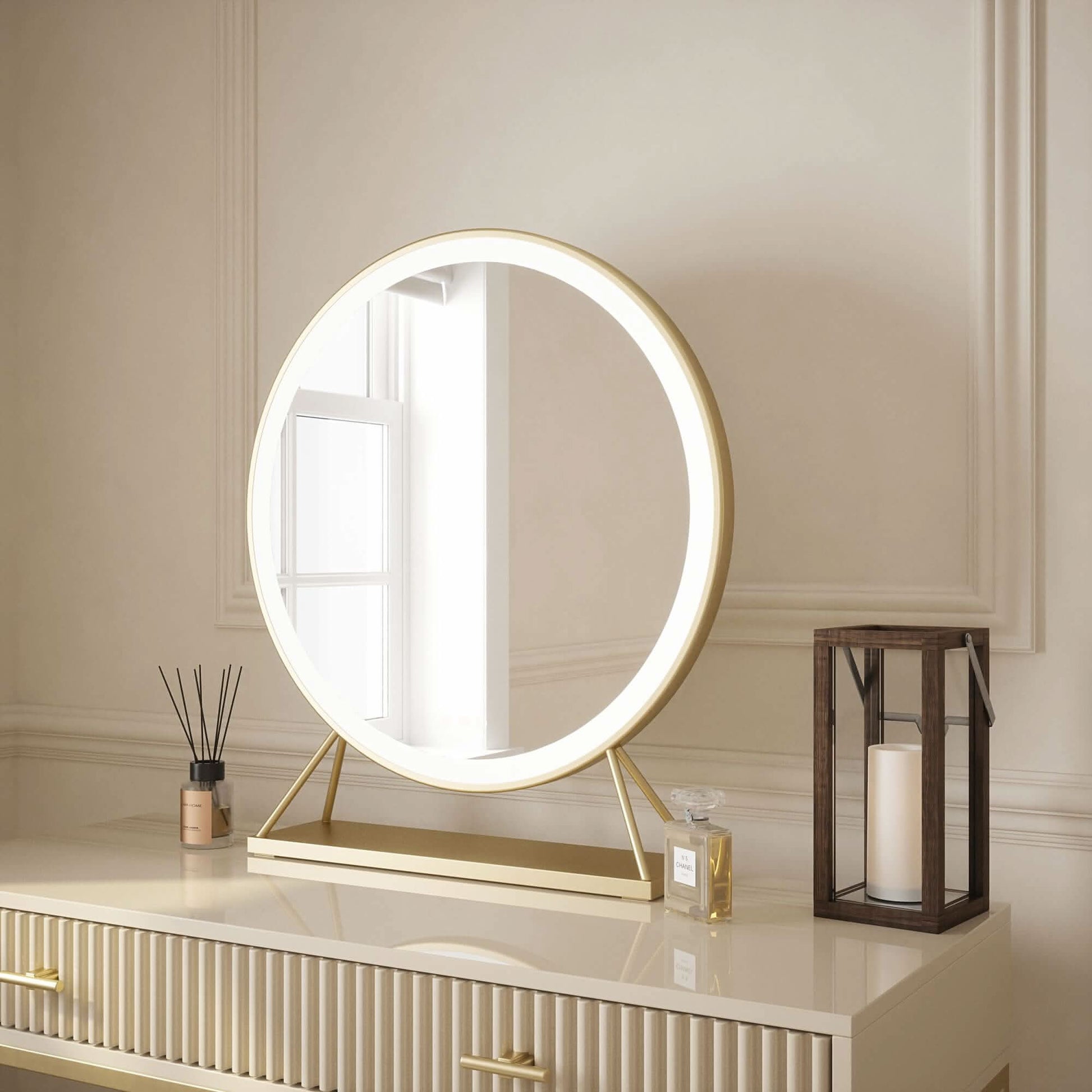 Anne Round Hollywood Mirror Gold 60x67CM | Luxury Home Accessories | Heulog Glow