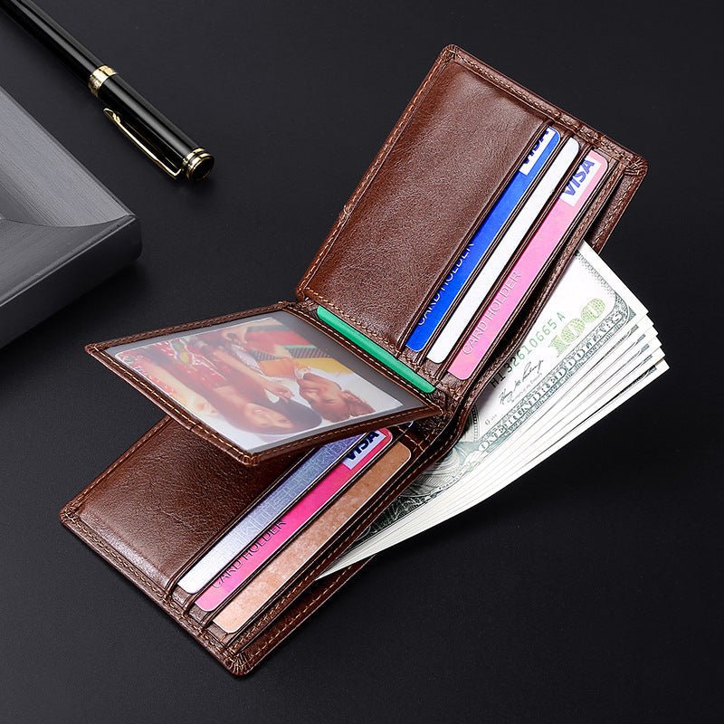 Anti-magnetic Theft Brush Retro Oil Leather Wallet Smooth Touch RFID Business Men Standard Wallet With Photo Window | Luxury Home Accessories | Heulog Glow