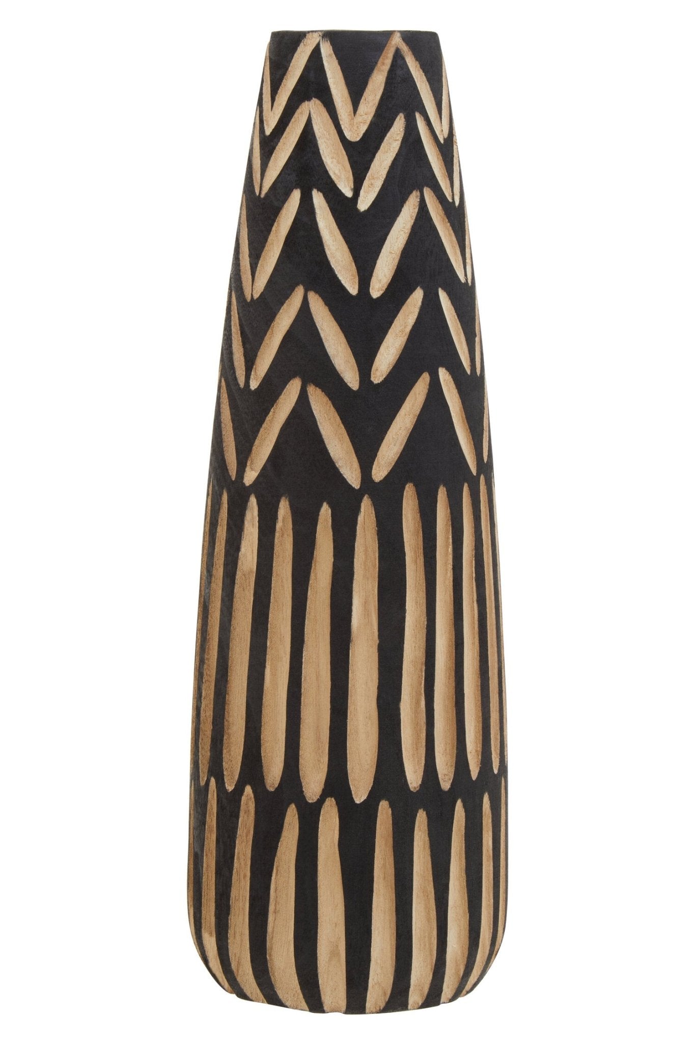 Arlo Large Wooden Engraved Vase in Black and Natural | Luxury Home Accessories | Heulog Glow