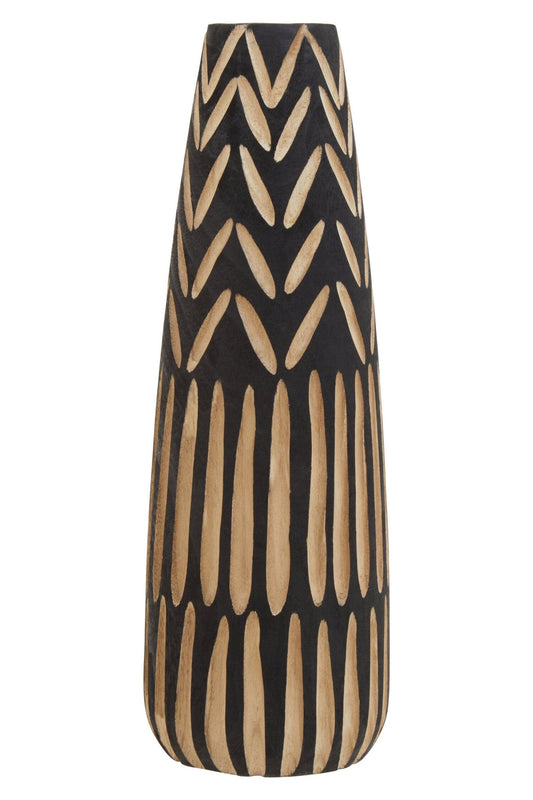 Arlo Large Wooden Engraved Vase in Black and Natural | Luxury Home Accessories | Heulog Glow