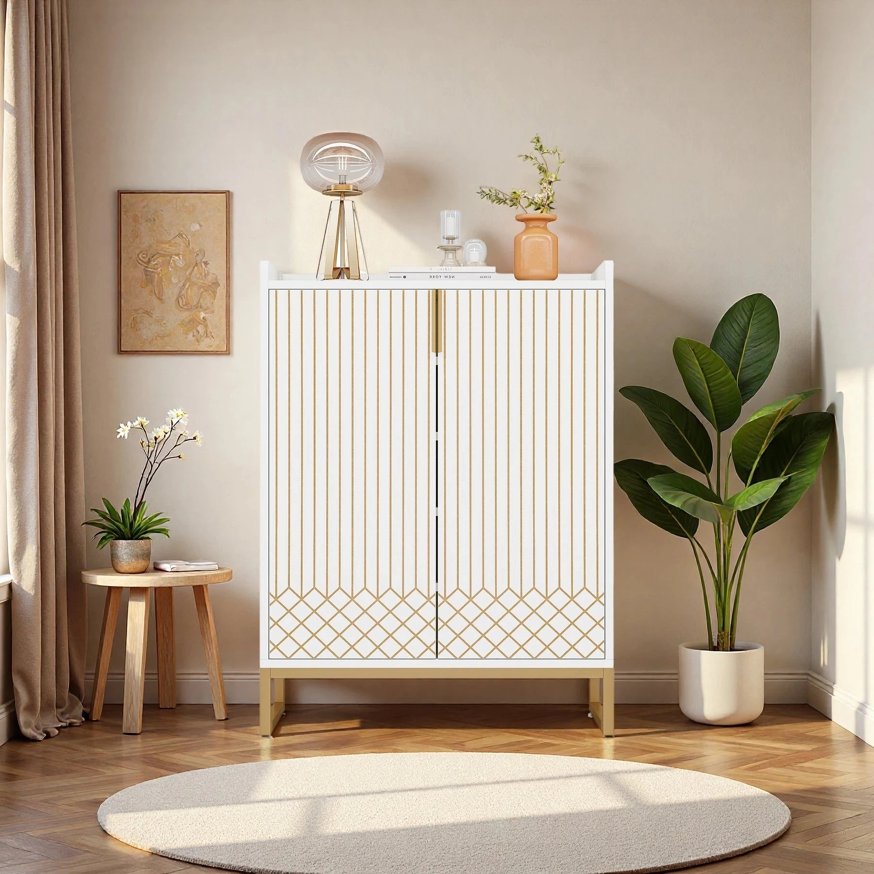 Art Deco Accent Cabinet - White & Gold Luxury Sideboard & Bar Station | Luxury Home Accessories | Heulog Glow