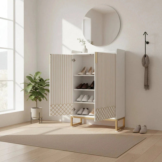 Art Deco Accent Cabinet - White & Gold Luxury Sideboard & Bar Station | Luxury Home Accessories | Heulog Glow