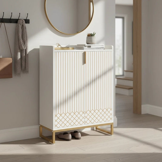 Art Deco Accent Cabinet - White & Gold Luxury Sideboard & Bar Station | Luxury Home Accessories | Heulog Glow