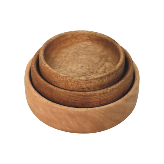 Artisan Furniture Serveware - Solid Wood Fruit Bowl Set of 3, Light Brown | Luxury Home Accessories | Heulog Glow