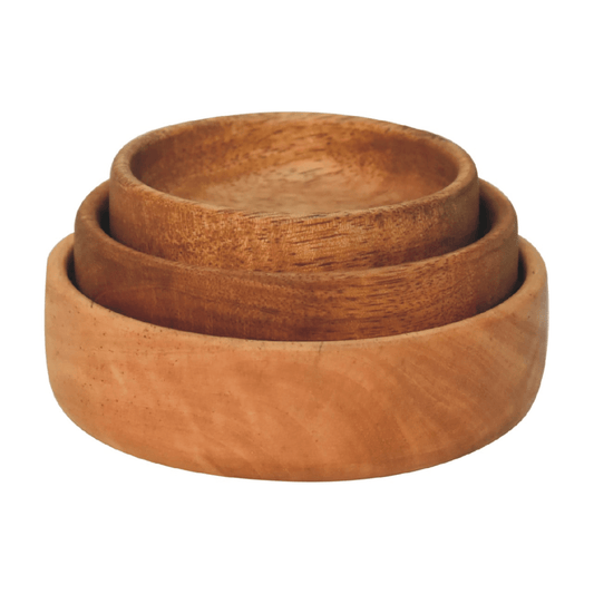 Artisan Furniture Serveware - Solid Wood Fruit Bowl Set of 3, Light Brown | Luxury Home Accessories | Heulog Glow