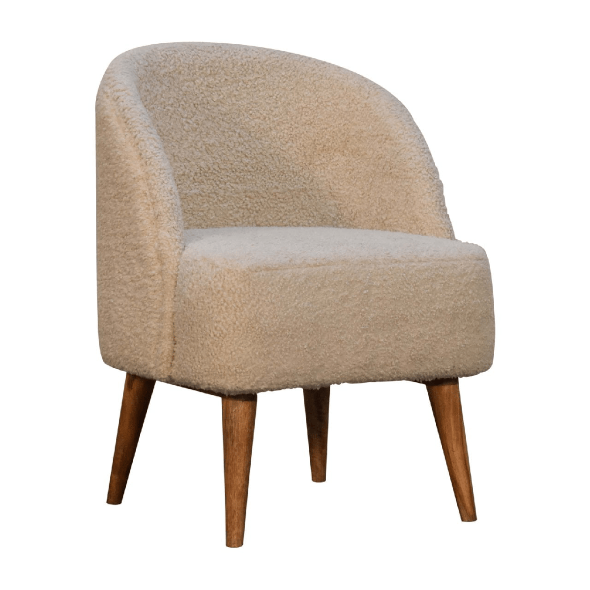 Artisan Furniture Solid Mango Wood Cream Boucle Tub Chair | Luxury Home Accessories | Heulog Glow