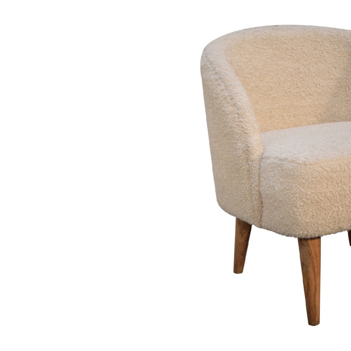 Artisan Furniture Solid Mango Wood Cream Boucle Tub Chair | Luxury Home Accessories | Heulog Glow