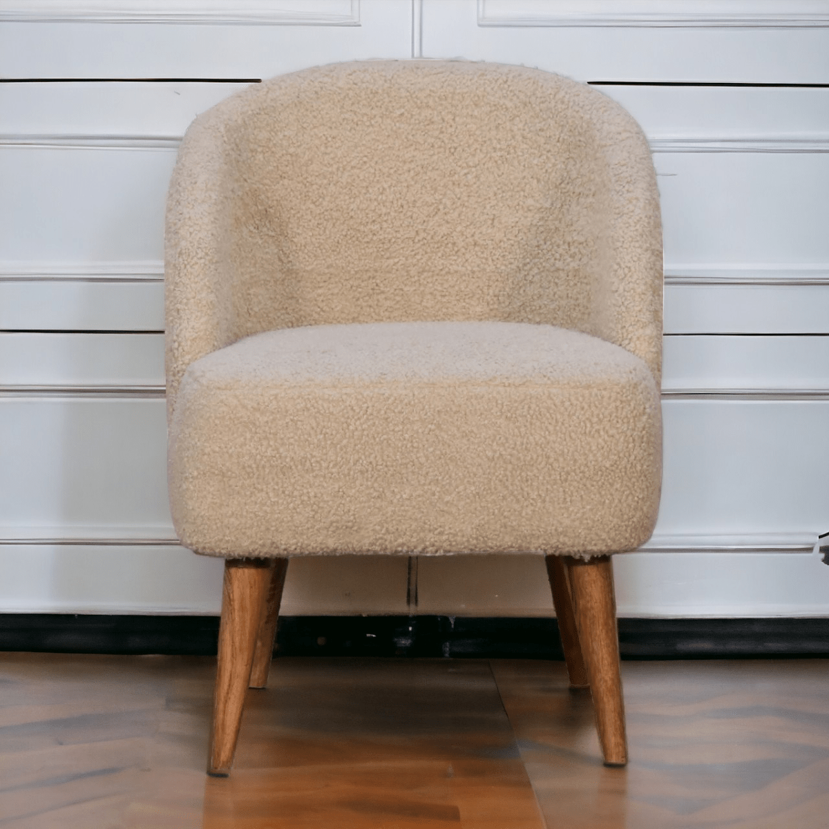 Artisan Furniture Solid Mango Wood Cream Boucle Tub Chair | Luxury Home Accessories | Heulog Glow