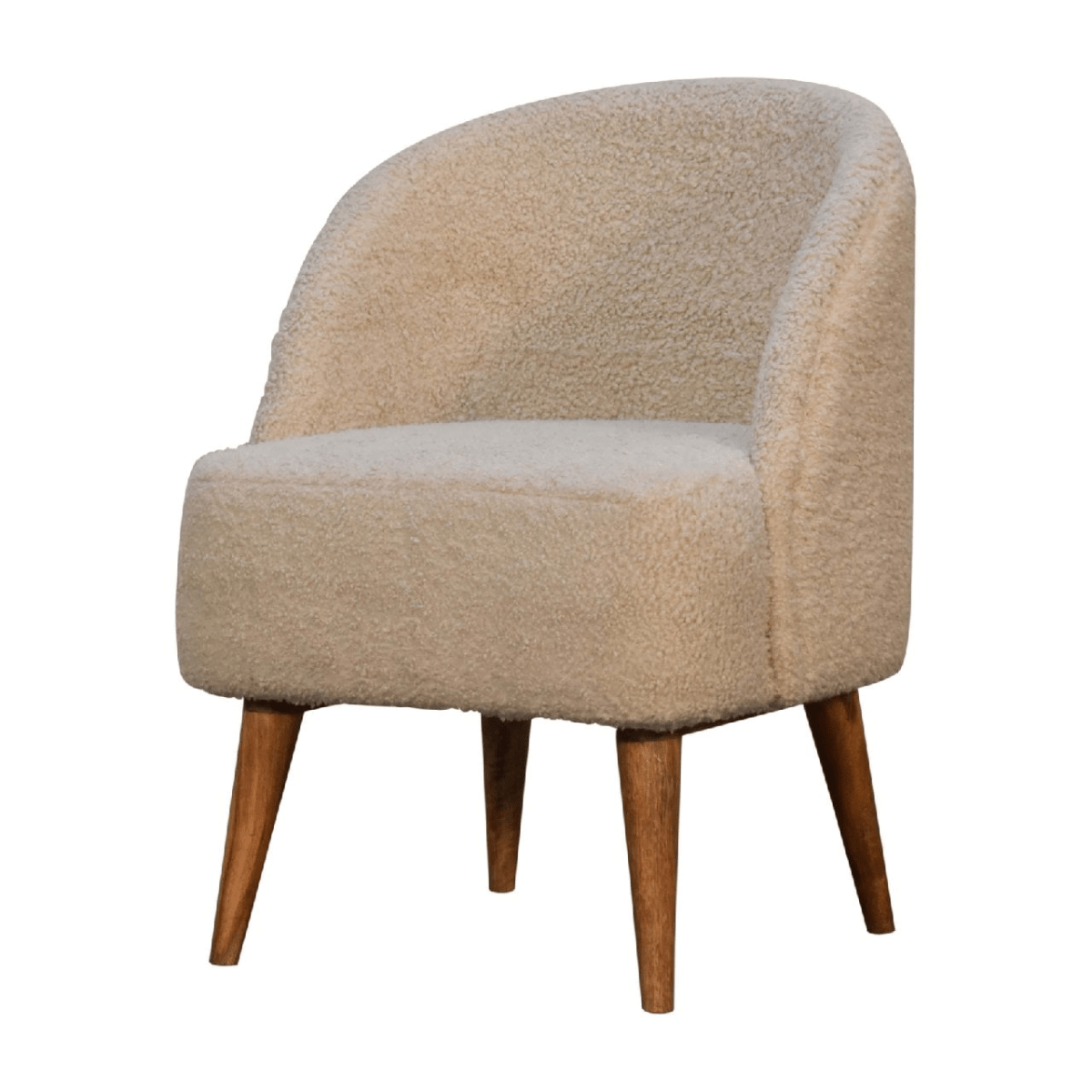 Artisan Furniture Solid Mango Wood Cream Boucle Tub Chair | Luxury Home Accessories | Heulog Glow
