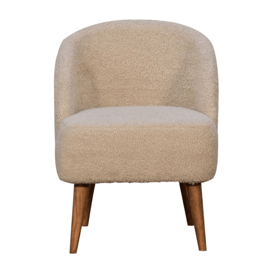 Artisan Furniture Solid Mango Wood Cream Boucle Tub Chair | Luxury Home Accessories | Heulog Glow