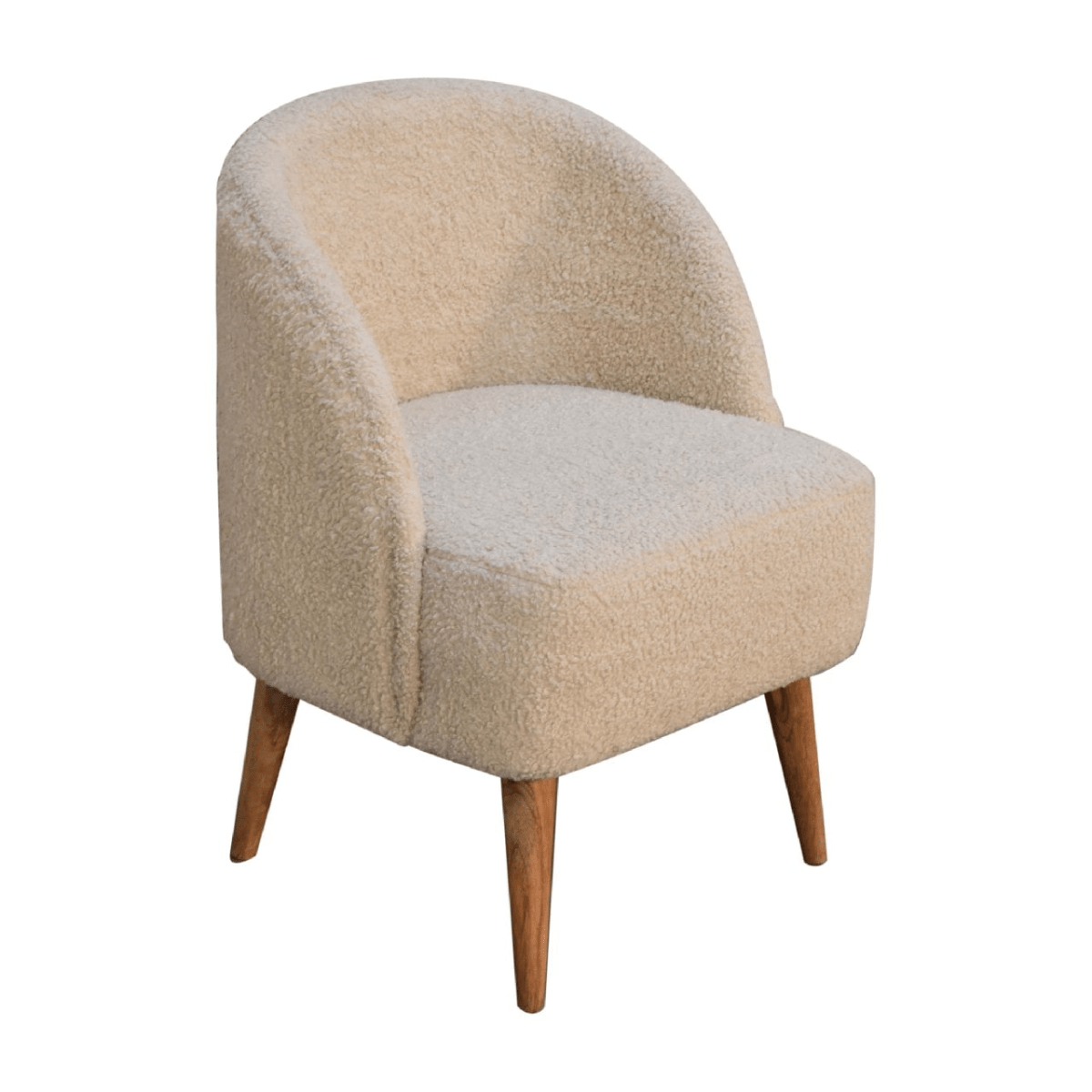 Artisan Furniture Solid Mango Wood Cream Boucle Tub Chair | Luxury Home Accessories | Heulog Glow