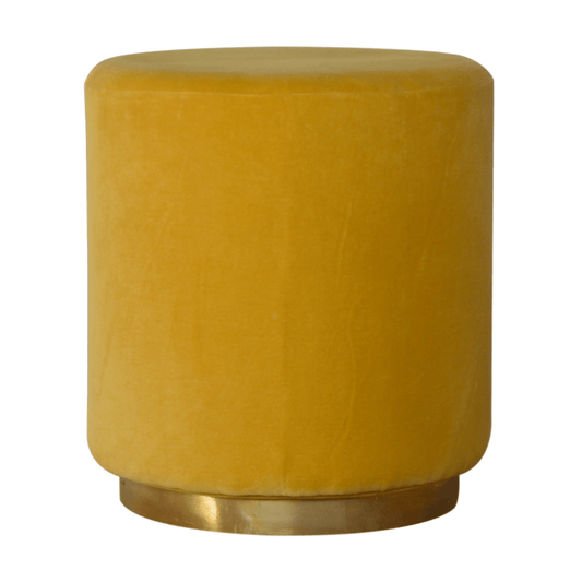 Artisan Furniture Solid Mango Wood IN818 - Mustard Velvet Footstool with Gold Base | Luxury Home Accessories | Heulog Glow