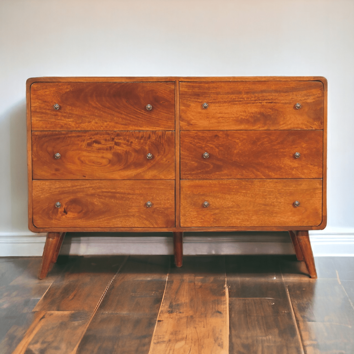 Artisan Furniture Solid Mango Wood Large Curved Chestnut Chest | Luxury Home Accessories | Heulog Glow