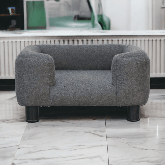 Artisan Furniture Solid Mango Wood Mini Battleship Tweed Pet Sofa Bed | Luxury Home Accessories | Heulog Glow