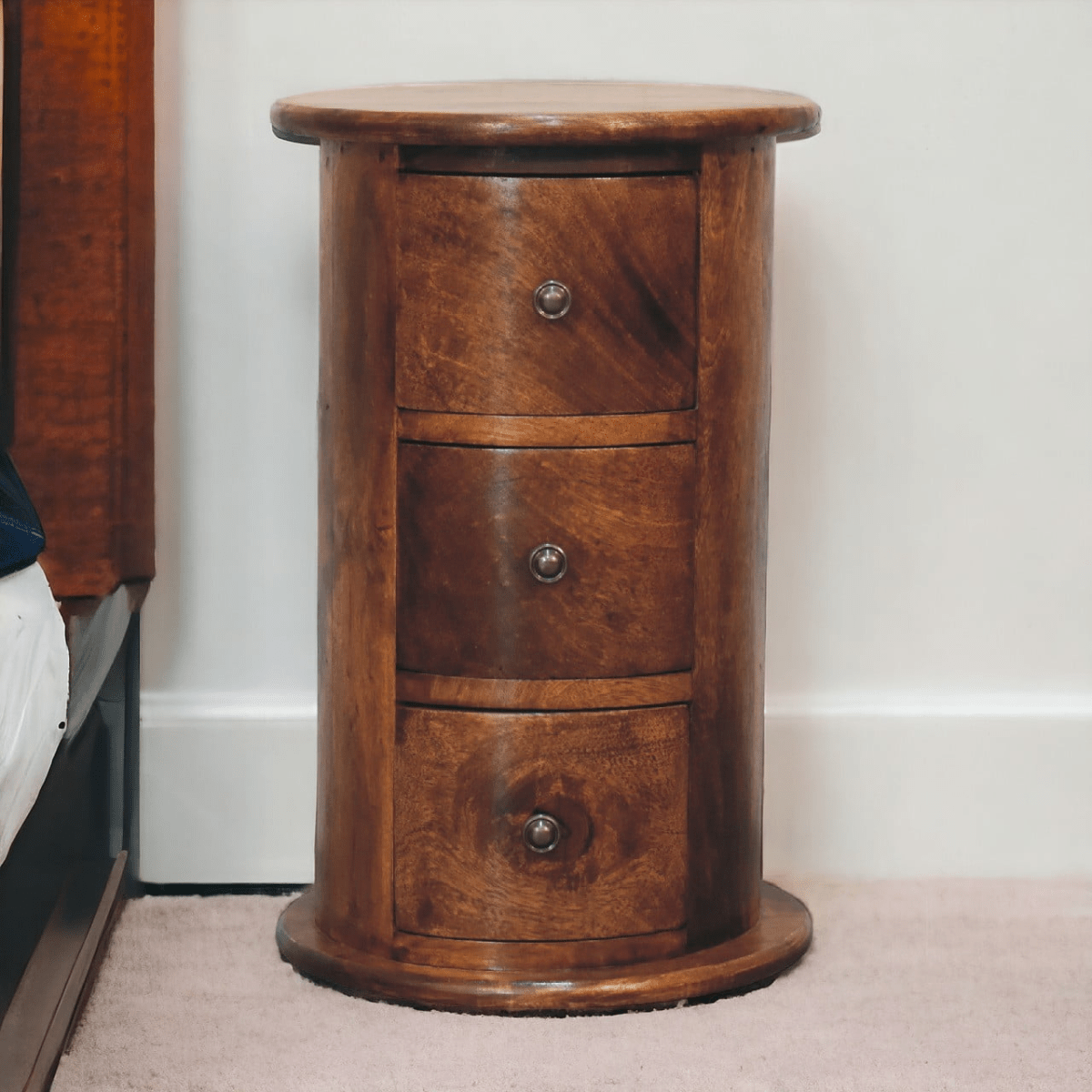 Artisan Furniture Solid Mango Wood Mini Chestnut Drum Chest | Luxury Home Accessories | Heulog Glow