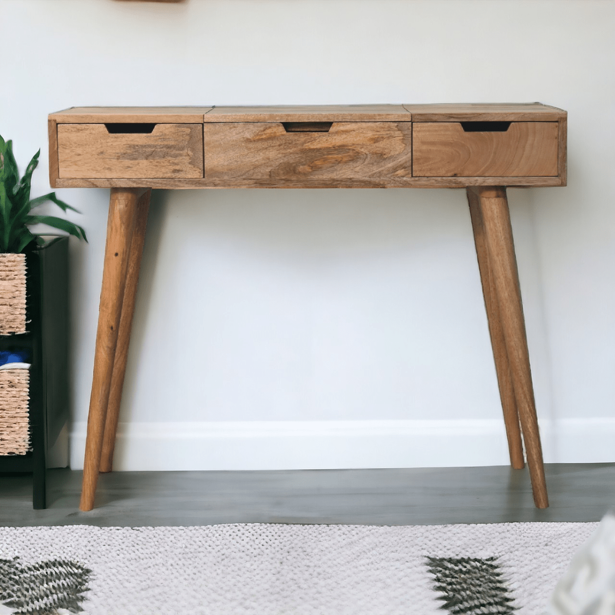 Artisan Furniture Solid Mango Wood Oak-ish Dressing Table | Luxury Home Accessories | Heulog Glow