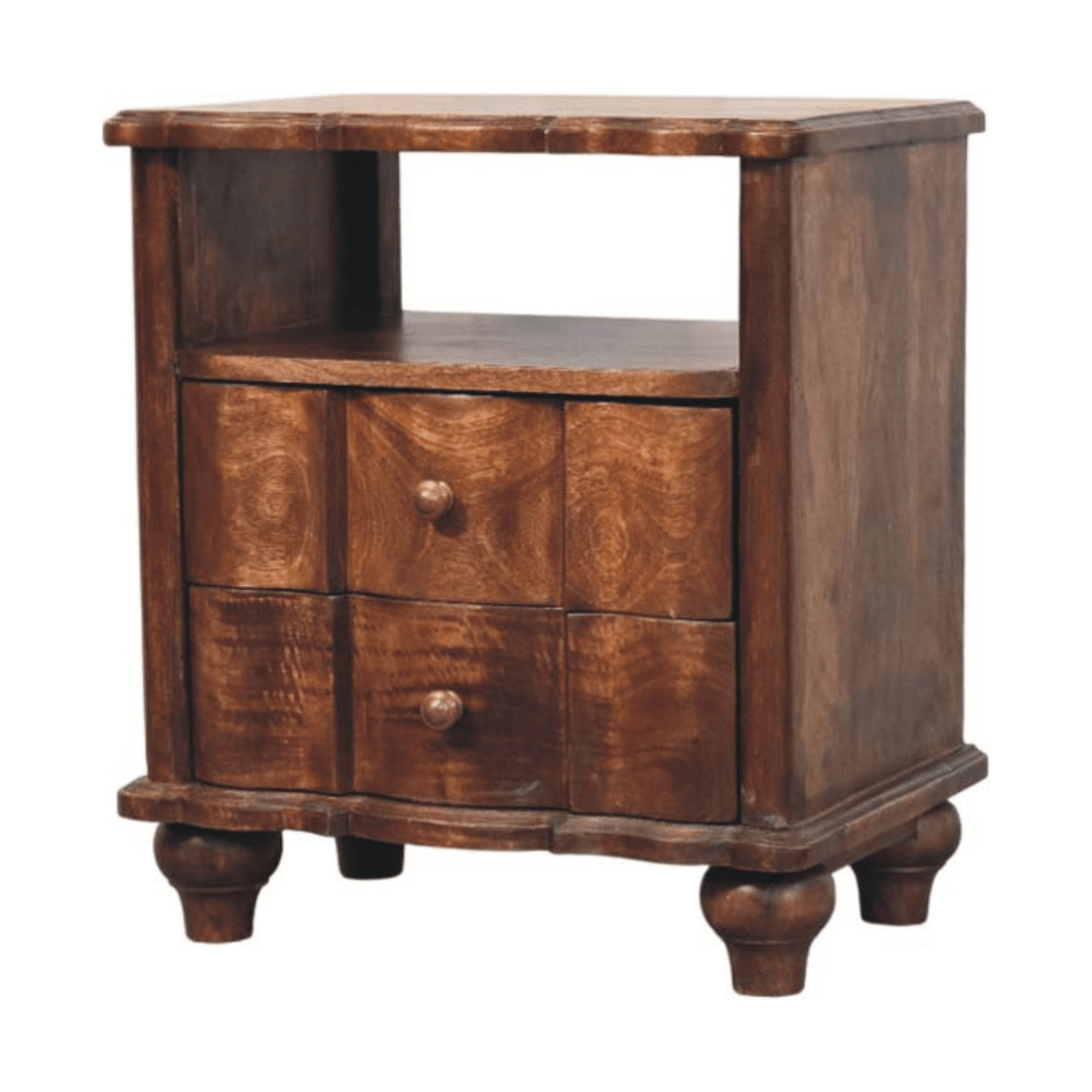 Artisan Furniture Solid Wood 2-Drawer Bedside with Open Shelf, Brown | Luxury Home Accessories | Heulog Glow