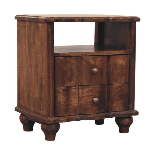 Artisan Furniture Solid Wood 2-Drawer Bedside with Open Shelf, Brown | Luxury Home Accessories | Heulog Glow