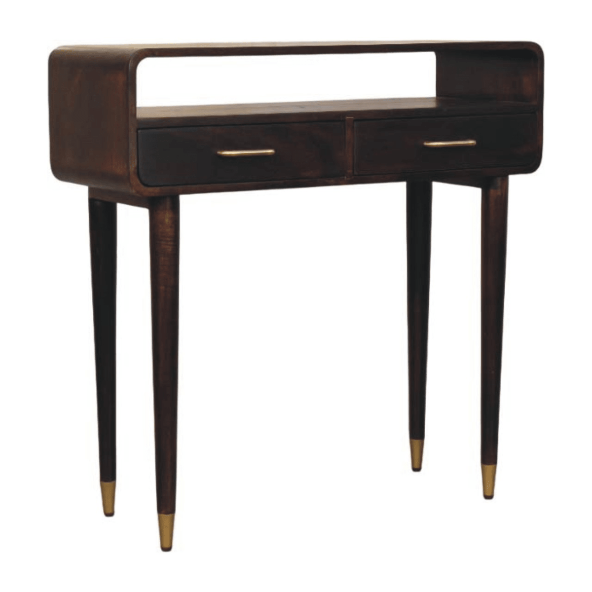 Artisan Furniture Solid Wood Apollo Loop Console Desk, 2 Drawers, 1 Open Slot, Dark Brown | Luxury Home Accessories | Heulog Glow