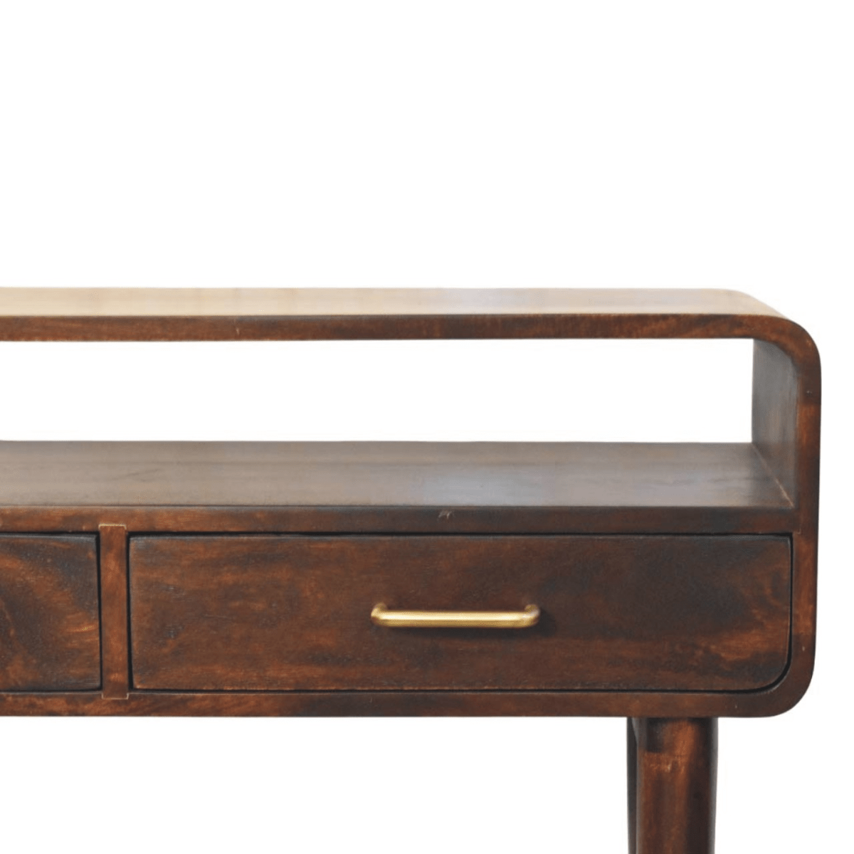 Artisan Furniture Solid Wood Apollo Loop Console Desk, 2 Drawers, 1 Open Slot, Dark Brown | Luxury Home Accessories | Heulog Glow