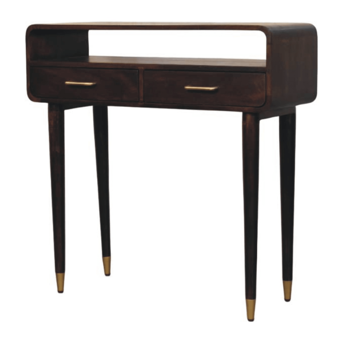 Artisan Furniture Solid Wood Apollo Loop Console Desk, 2 Drawers, 1 Open Slot, Dark Brown | Luxury Home Accessories | Heulog Glow