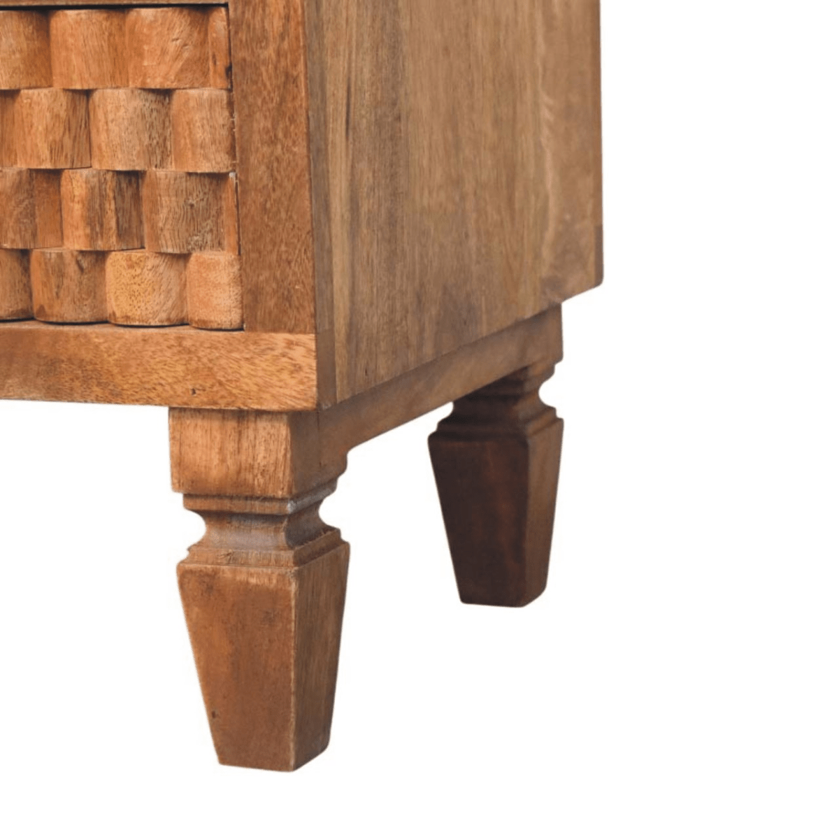 Artisan Furniture Solid Wood Arno Bedside in Golden Teak, 2 Drawers, 1 Open Slot, Beige | Luxury Home Accessories | Heulog Glow