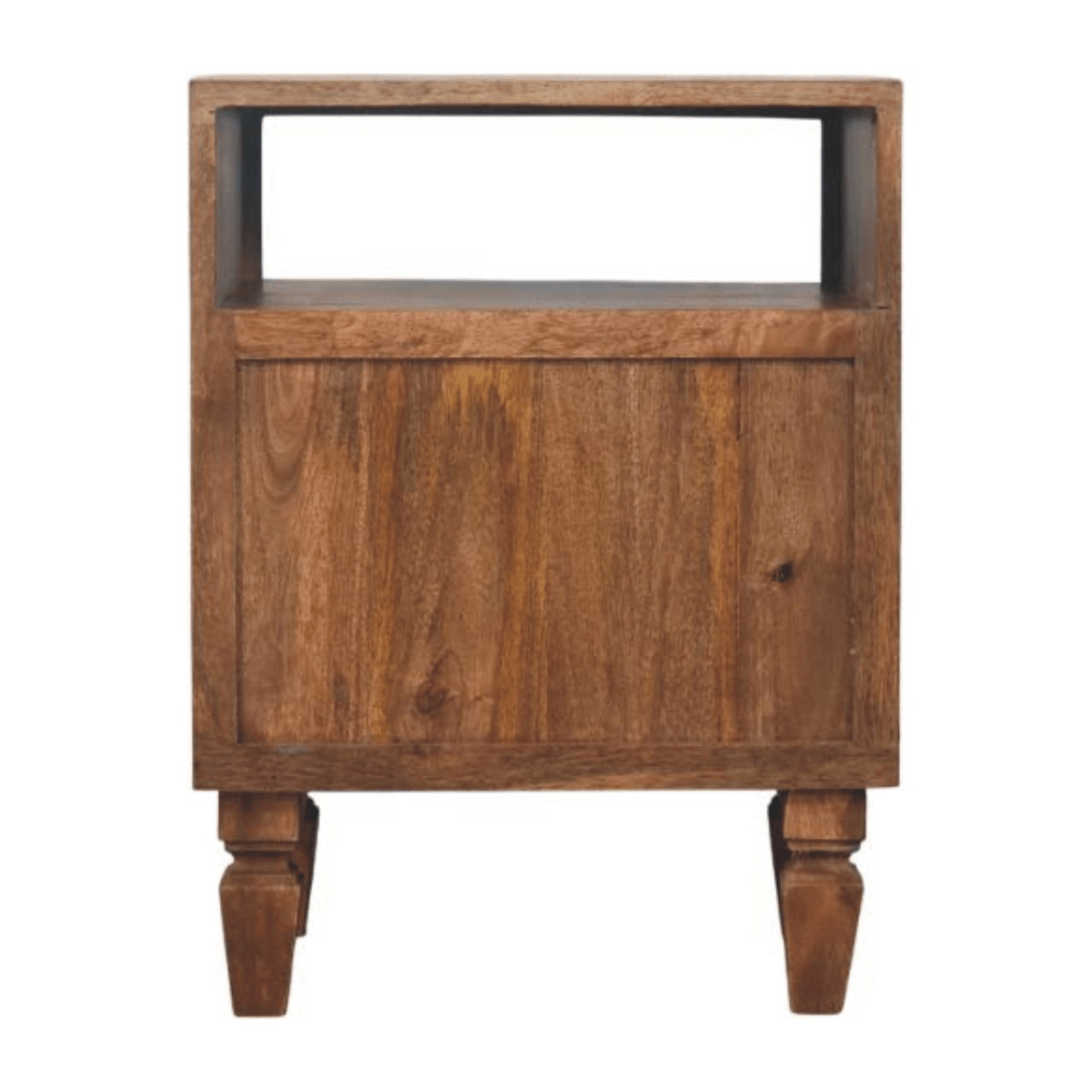 Artisan Furniture Solid Wood Arno Bedside in Golden Teak, 2 Drawers, 1 Open Slot, Beige | Luxury Home Accessories | Heulog Glow