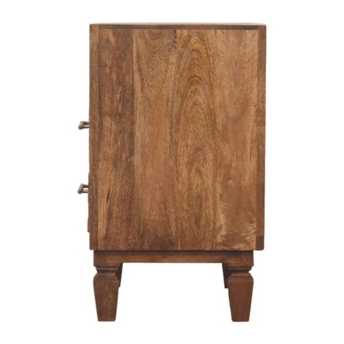 Artisan Furniture Solid Wood Arno Bedside in Golden Teak, 2 Drawers, 1 Open Slot, Beige | Luxury Home Accessories | Heulog Glow