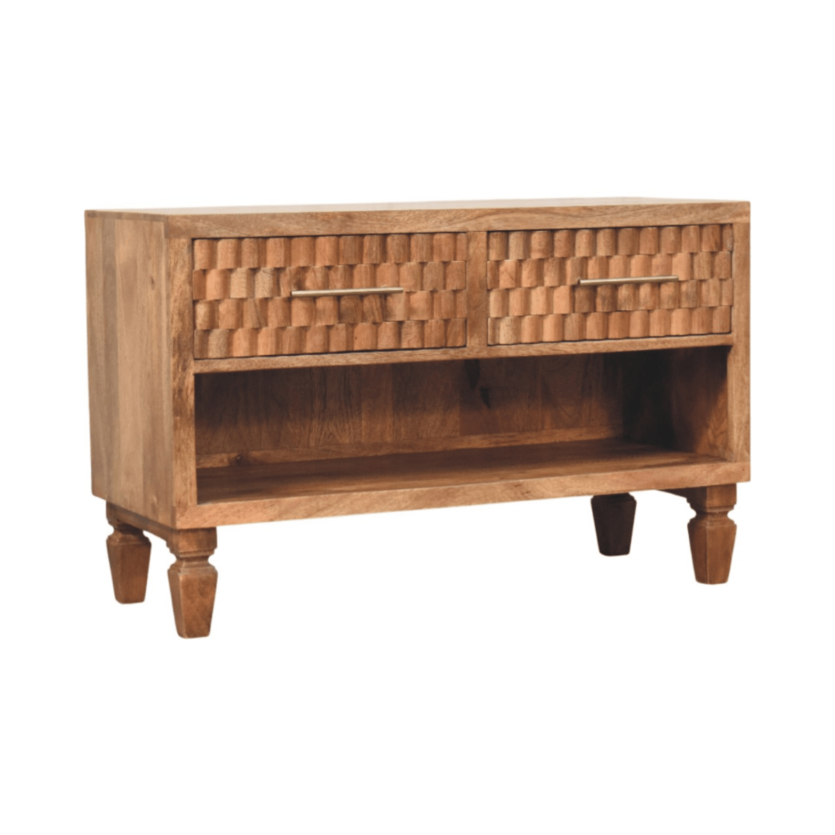 Artisan Furniture Solid Wood Arno Shoe Storage Unit in Golden Teak, 2 Drawers, 1 Shelf, Beige | Luxury Home Accessories | Heulog Glow