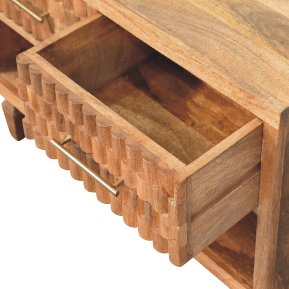Artisan Furniture Solid Wood Arno Shoe Storage Unit in Golden Teak, 2 Drawers, 1 Shelf, Beige | Luxury Home Accessories | Heulog Glow