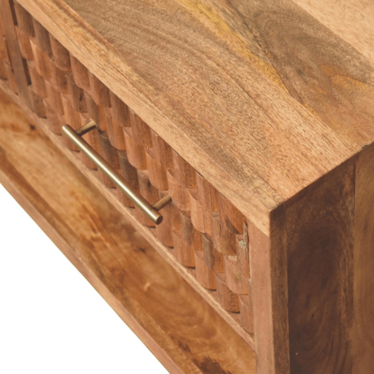 Artisan Furniture Solid Wood Arno Shoe Storage Unit in Golden Teak, 2 Drawers, 1 Shelf, Beige | Luxury Home Accessories | Heulog Glow