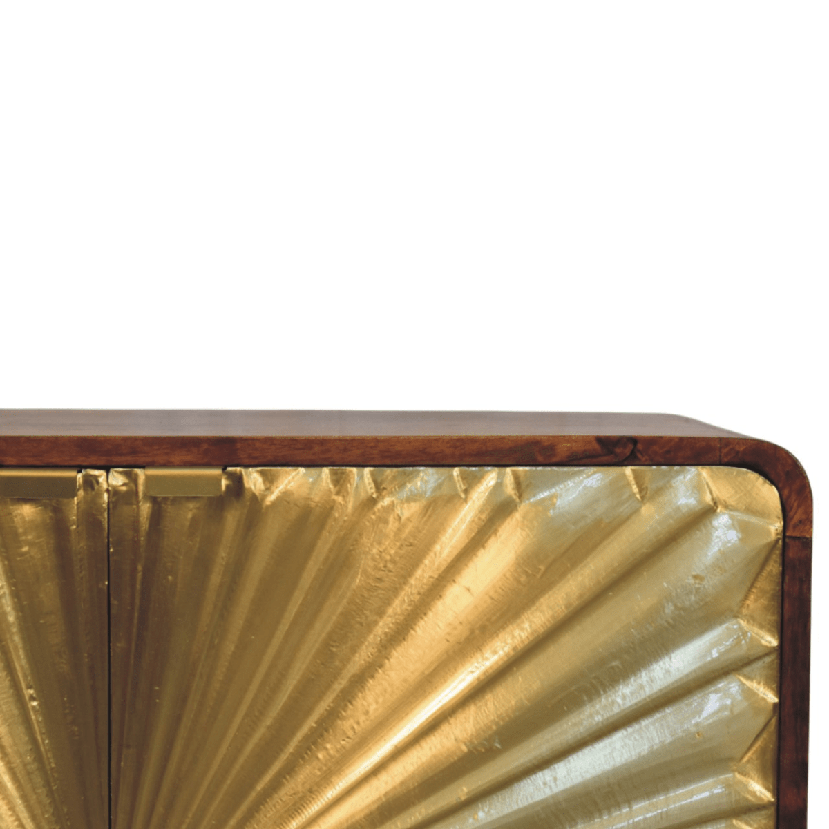 Artisan Furniture Solid Wood Avora Brass Embossed 2 Door Chestnut Cabinet, Dark Brown & Golden | Luxury Home Accessories | Heulog Glow