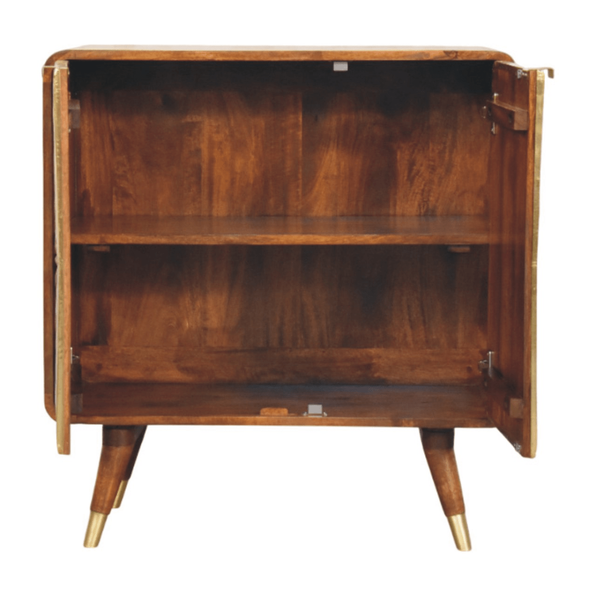 Artisan Furniture Solid Wood Avora Brass Embossed 2 Door Chestnut Cabinet, Dark Brown & Golden | Luxury Home Accessories | Heulog Glow