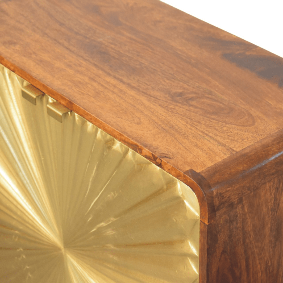 Artisan Furniture Solid Wood Avora Brass Embossed 2 Door Chestnut Cabinet, Dark Brown & Golden | Luxury Home Accessories | Heulog Glow