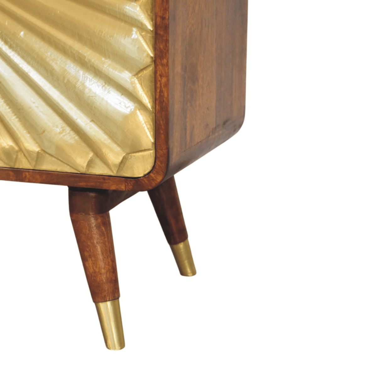 Artisan Furniture Solid Wood Avora Brass Embossed 2 Door Chestnut Cabinet, Dark Brown & Golden | Luxury Home Accessories | Heulog Glow