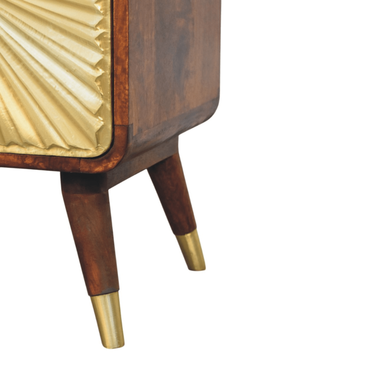 Artisan Furniture Solid Wood Avora Brass Embossed 2 Drawer Chestnut Nightstand | Luxury Home Accessories | Heulog Glow