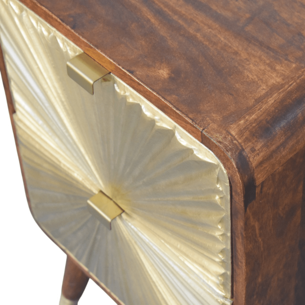 Artisan Furniture Solid Wood Avora Brass Embossed 2 Drawer Chestnut Nightstand | Luxury Home Accessories | Heulog Glow
