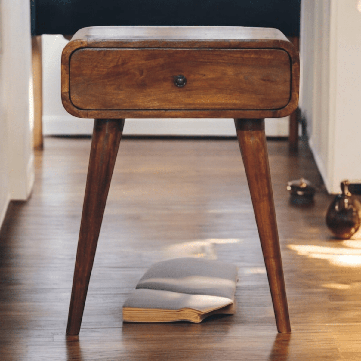 Artisan Furniture Solid Wood Avora Chestnut Nightstand with 1 drawer | Luxury Home Accessories | Heulog Glow