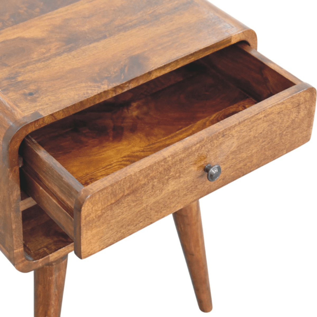 Artisan Furniture Solid Wood Avora Chestnut Nightstand with Drawer and open slot | Luxury Home Accessories | Heulog Glow